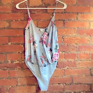 Baby Blue Body Suit with Pink Flowers